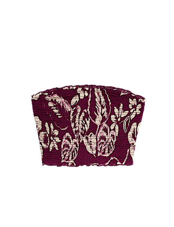Pure Cotton Printed Shirred Cropped Bandeau Beach Top