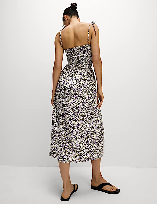 Printed Square Neck Midaxi Shirred Cami Dress - MV