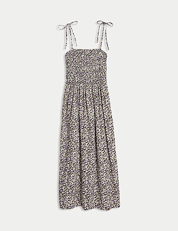 Printed Square Neck Midaxi Shirred Cami Dress - MV
