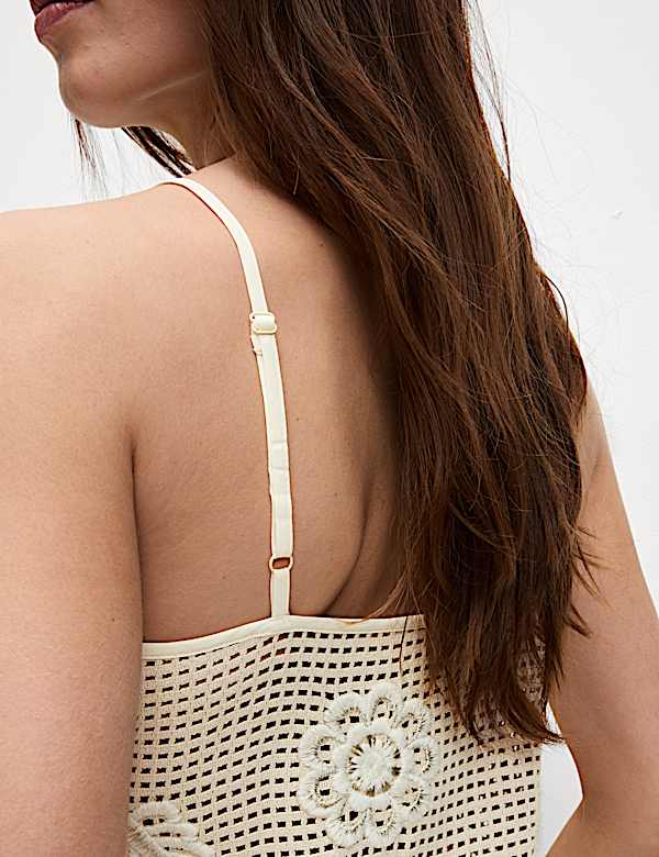 Pure Cotton Crochet Floral V-Neck Mini Beach Dress - LV