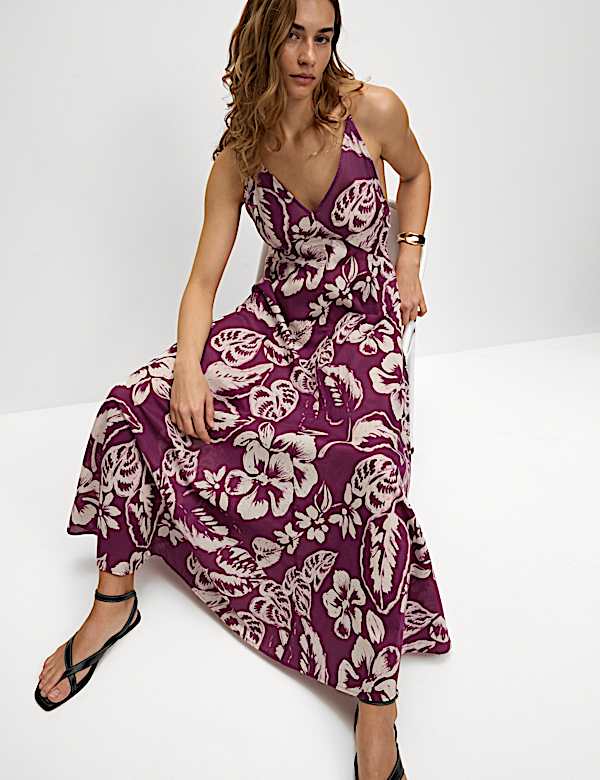 Pure Cotton Printed V-Neck Beach Dress
