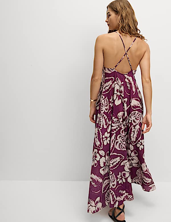 Pure Cotton Printed V-Neck Beach Dress