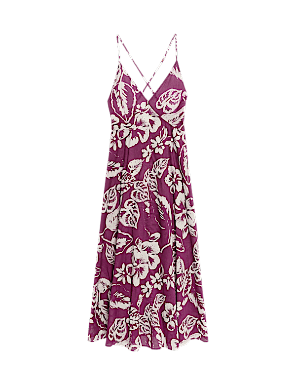 Pure Cotton Printed V-Neck Beach Dress