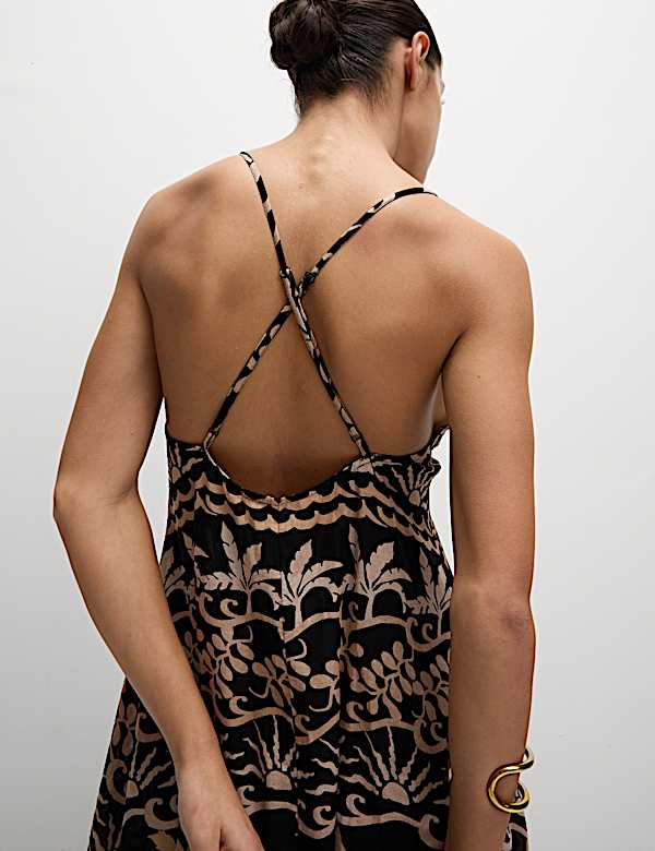 Pure Cotton Printed V-Neck Beach Dress