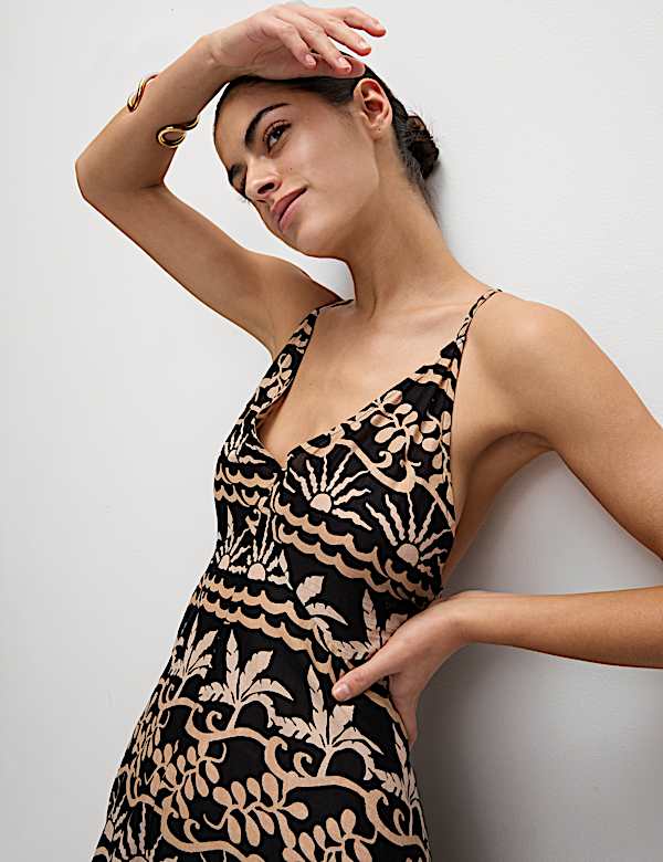Pure Cotton Printed V-Neck Beach Dress