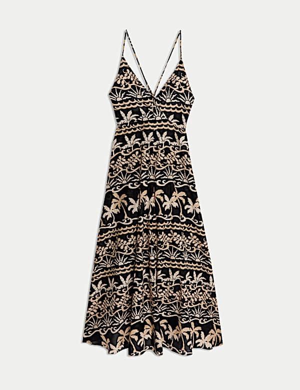 Vestido para la playa 100 % algodón estampado con escote en pico - US