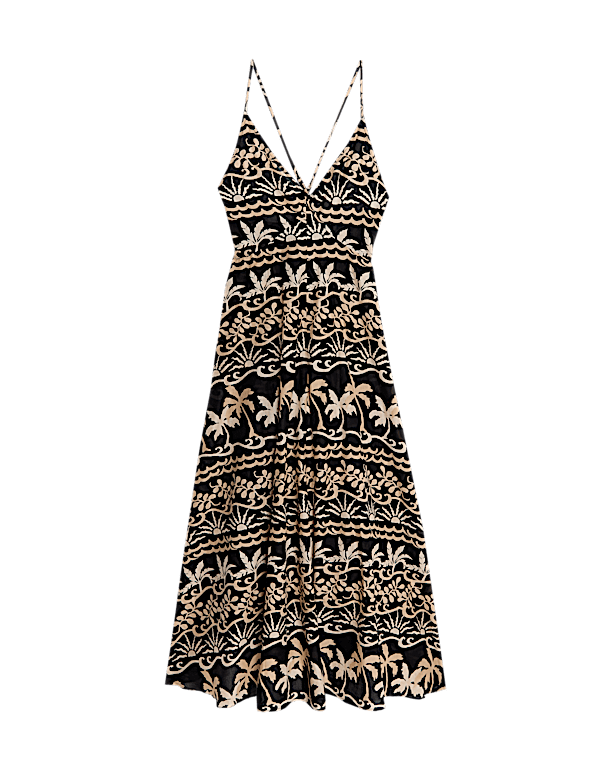 Pure Cotton Printed V-Neck Beach Dress