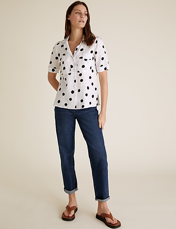 Pure Linen Polka Dot Short Sleeve Shirt