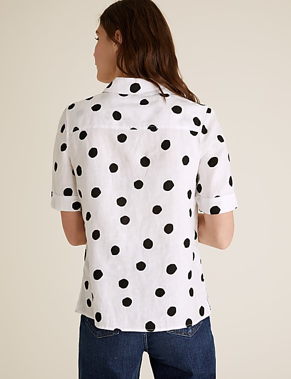 Pure Linen Polka Dot Short Sleeve Shirt