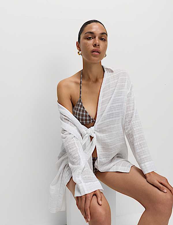 Luźna koszula plażowa z węzłem 100% bawełny - PL