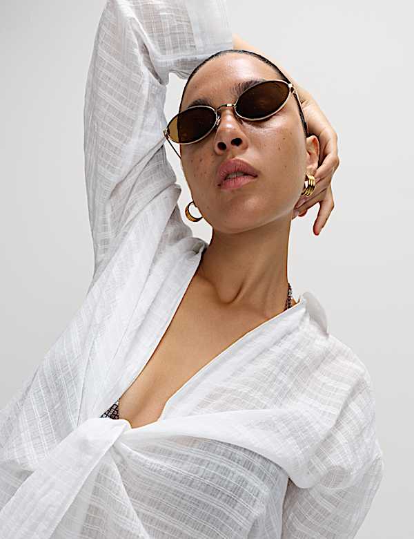 Luźna koszula plażowa z węzłem 100% bawełny - PL