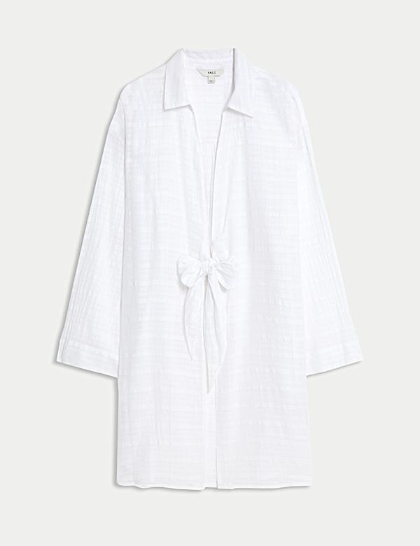 Luźna koszula plażowa z węzłem 100% bawełny - PL