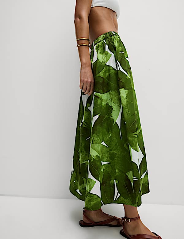 Pure Cotton Printed Midaxi Beach Skirt - HU