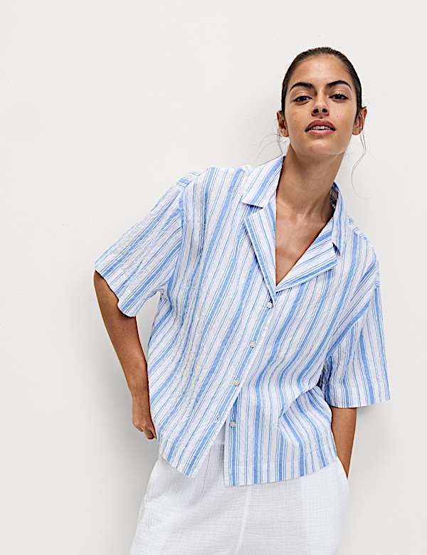 Cotton Rich Striped Beach Shirt - JE