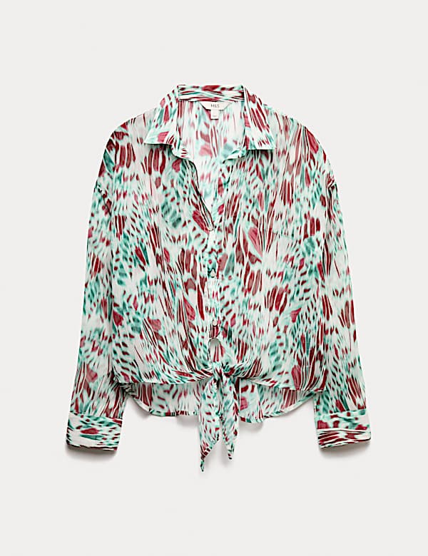 Printed Collared Tie Front Beach Shirt - US