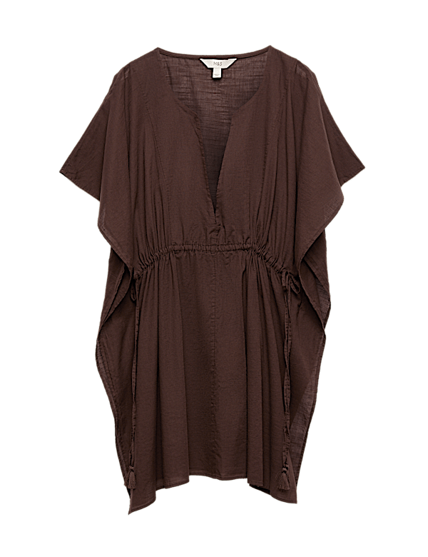 Pure Cotton Tie Detail Mini Kaftan Dress