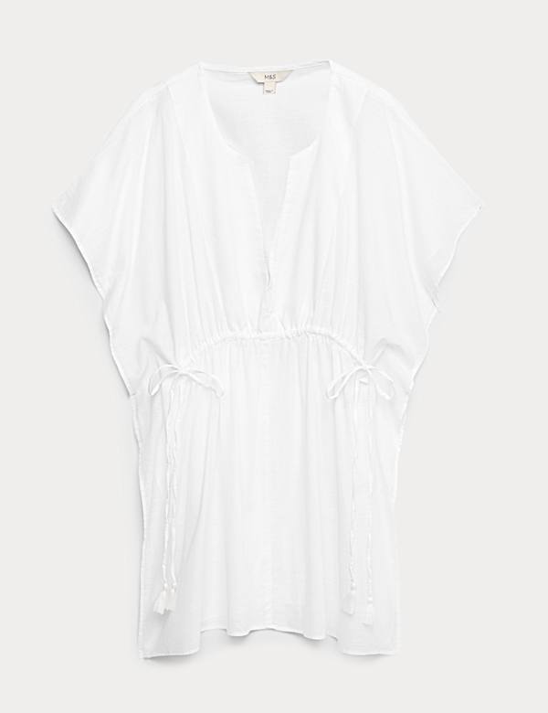 Pure Cotton Tie Detail Mini Kaftan Dress - US