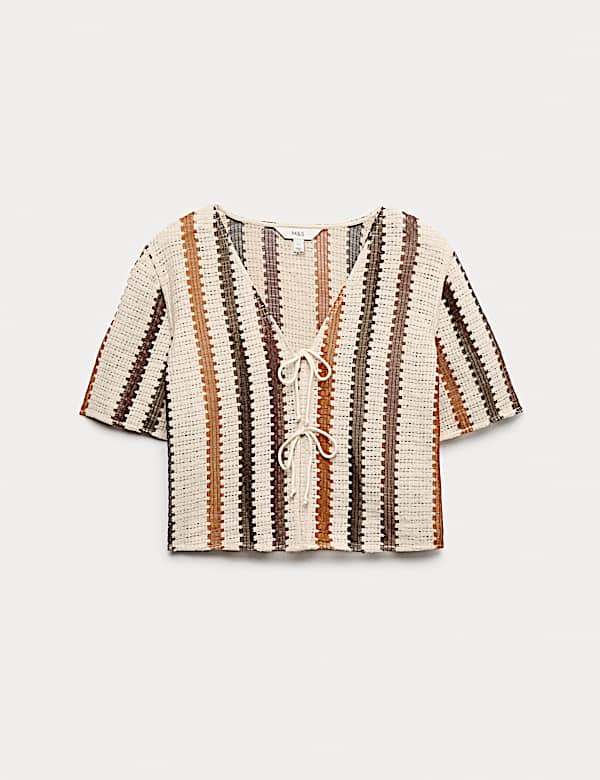 Cotton Rich Crochet Look Tie Front Beach Top - IT