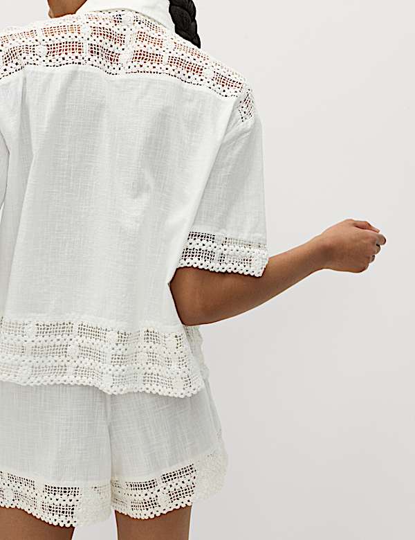 Pure Cotton Lace Insert Short Sleeve Shirt