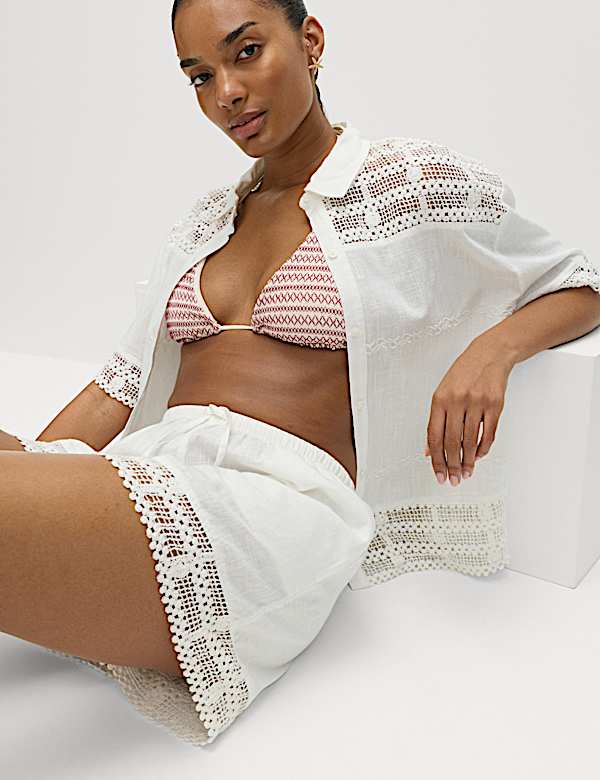 Pure Cotton Lace Insert Beach Shorts