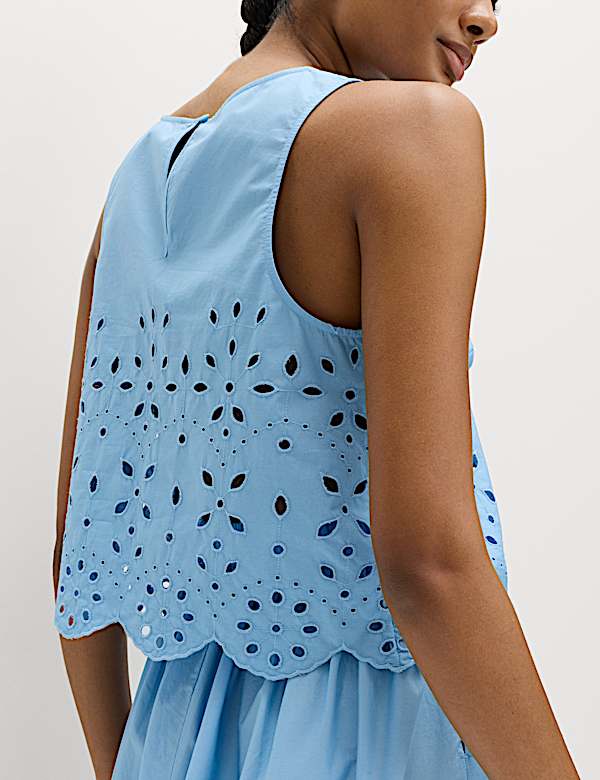 Pure Cotton Broderie Crew Neck Beach Top - RO