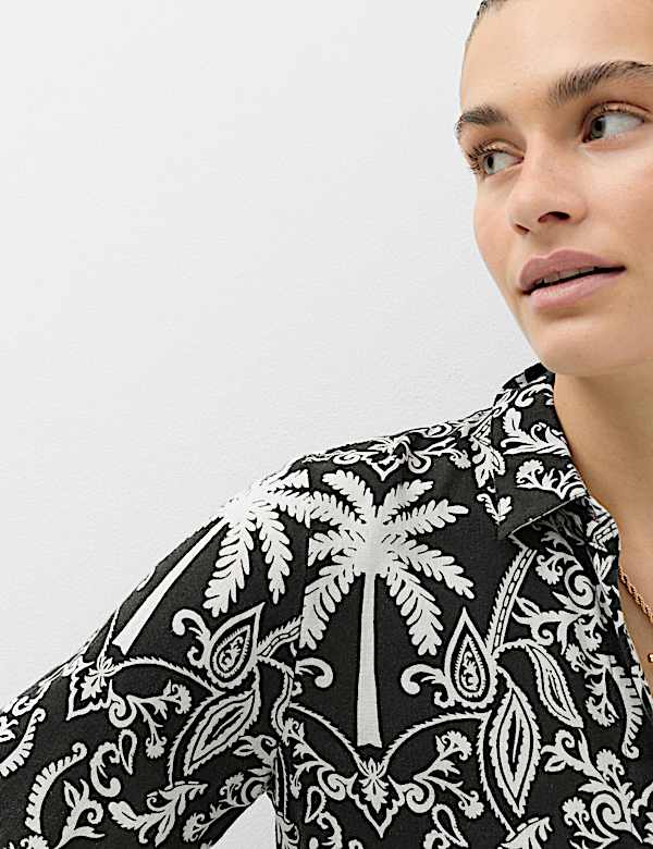 Linen Lyocell Blend Printed Midi Shirt Dress