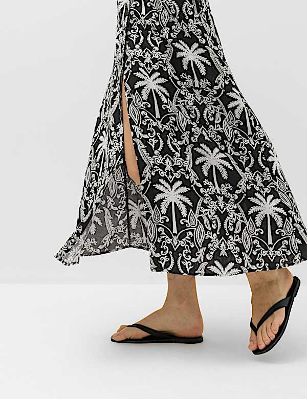 Linen Lyocell Blend Printed Midi Shirt Dress