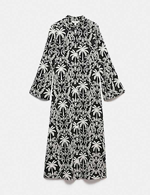 Linen Lyocell Blend Printed Midi Shirt Dress