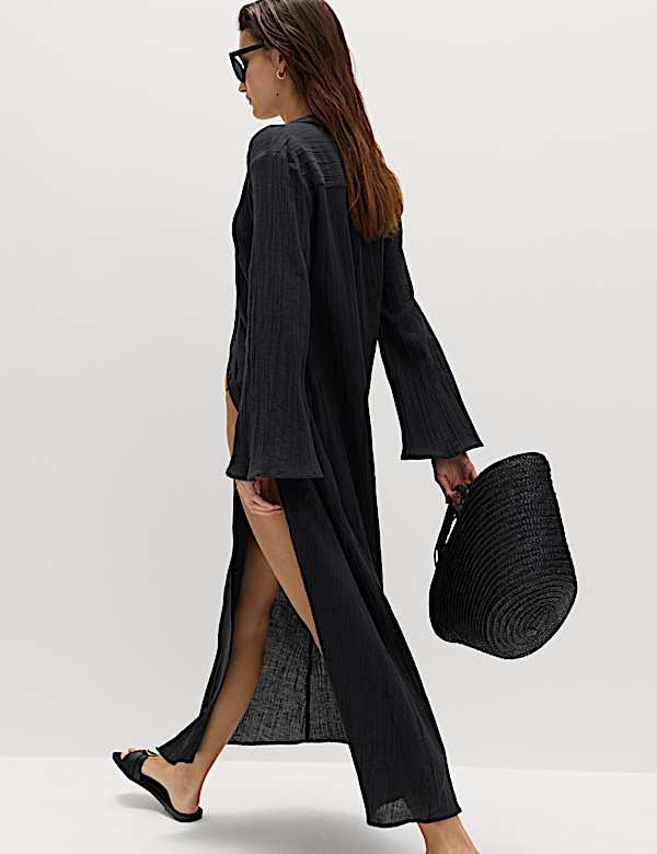 Cotton Rich Midi Shirt Dress with Linen