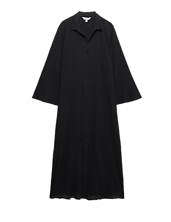 Cotton Rich Midi Shirt Dress with Linen
