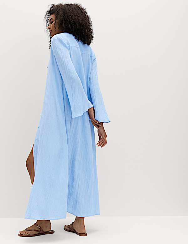 Midi-Hemdkleid mit hohem Baumwollanteil und Leinen - AT