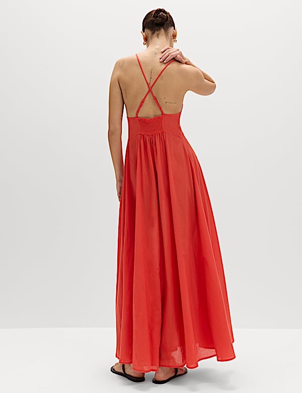 Pure Cotton Strappy V-Neck Maxi Beach Dress - VN