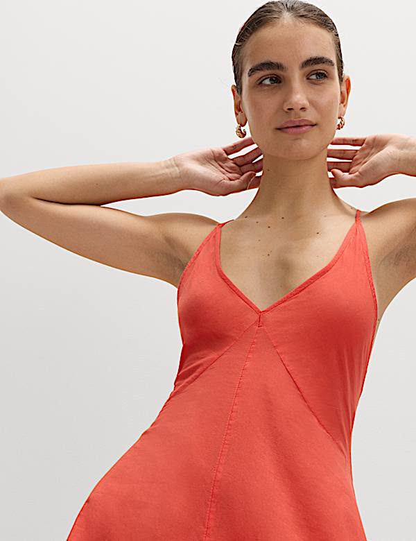 Pure Cotton Strappy V-Neck Maxi Beach Dress - VN