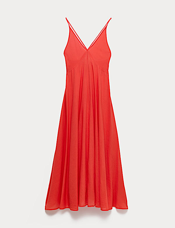 Pure Cotton Strappy V-Neck Maxi Beach Dress - VN