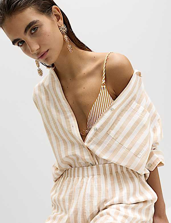 Pure Cotton Striped Long Sleeve Beach Shirt