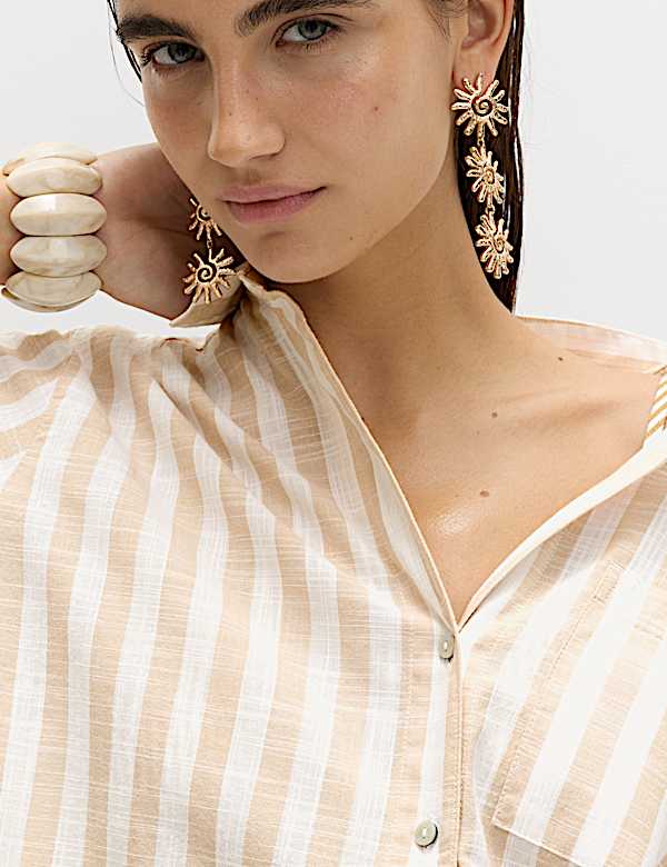 Pure Cotton Striped Long Sleeve Beach Shirt