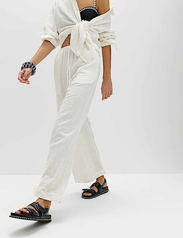 Pure Cotton Drawstring Beach Trousers