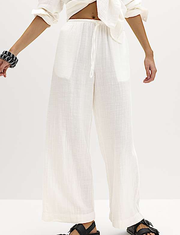 מכנסי חוף מכותנה טהורה עם שרוך הידוק - IL