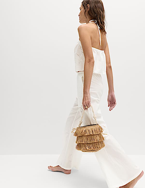 Pure Cotton Textured Broderie Beach Trousers