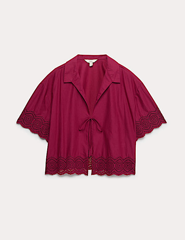 Pure Cotton Cutwork Detail Tie Front Shirt - CA