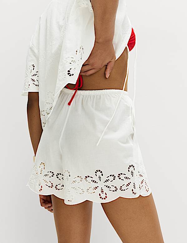 Pure Cotton Embroidered Beach Shorts - SI