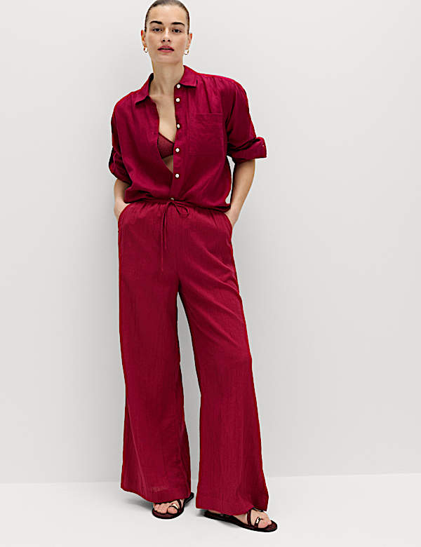 Cotton Rich Beach Trousers with Linen