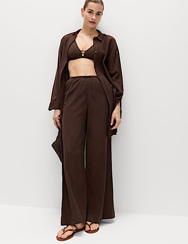 מכנסי חוף מבד עשיר בכותנה בשילוב פשתן - IL