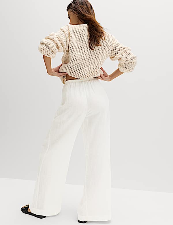 Cotton Rich Beach Trousers with Linen