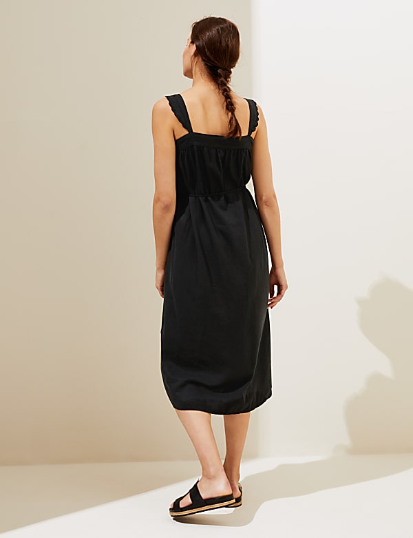 Linen Rich Square Neck Midi Shift Dress