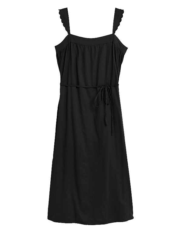 Linen Rich Square Neck Midi Shift Dress