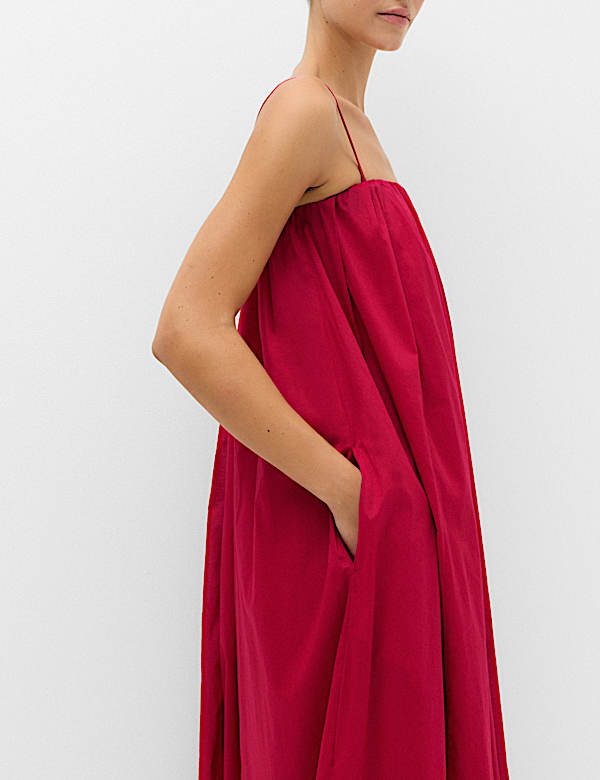 Zuiver katoenen strapless maxi-strandjurk met volume - BE