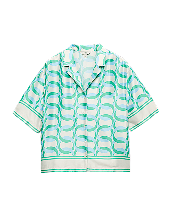 Satin Printed Short Sleeve Beach Shirt