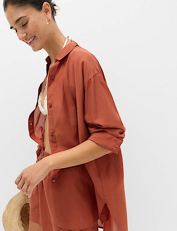 Cotton Rich Collared Beach Cover Up Shirt - MV