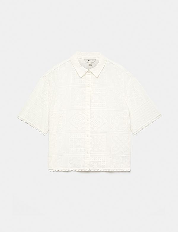 Cotton Rich Textured Collared Beach Cover Up Shirt - MV